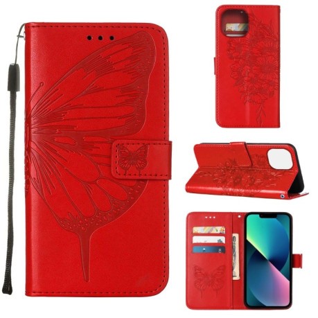 Чехол-книжка Embossed Butterfly для iPhone 14 - красный