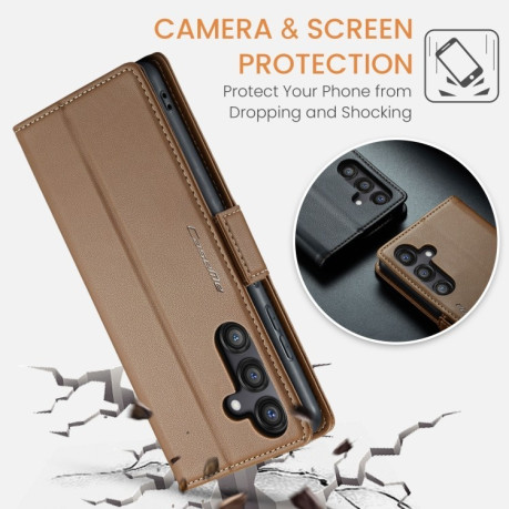 Чехол-книжка CaseMe 023 Butterfly Buckle Litchi Texture RFID Anti-theft Leather для Samsung Galaxy S24 FE 5G - коричневый