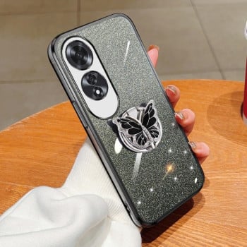 Противоударный чехол Plated Gradient Glitter Butterfly Holder для OPPO A60 - черный