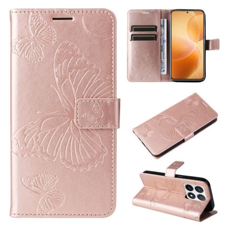 Чехол-книжка Embossed Butterfly для Xiaomi 14T Pro - розовое золото