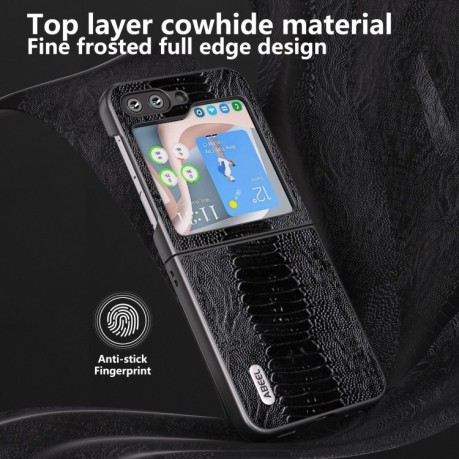 Противоударный чехол Genuine Leather Weilai Series для Samsung Galaxy Flip 5 - черный