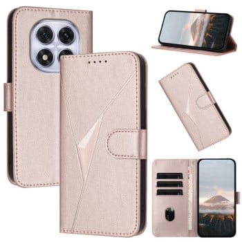 Чехол-книжка Triangle Pattern Buckle Clasp Leather на Xiaomi Redmi Note 14 Pro 4G - розовое золото