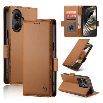 Чехол-книжка Side Buckle Magnetic Frosted Leather для Xiaomi Poco F7 - коричневий