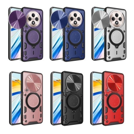 Противоударный чехол CD Texture Sliding Camshield Magnetic Holder на OPPO Reno12 F/12 FS 5G Global - серебристый
