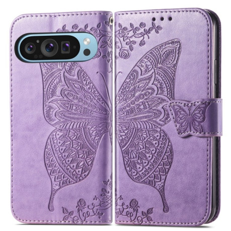 Чохол-книжка Butterfly Love Flower Embossed для Google Pixel 9 - фіолетовий