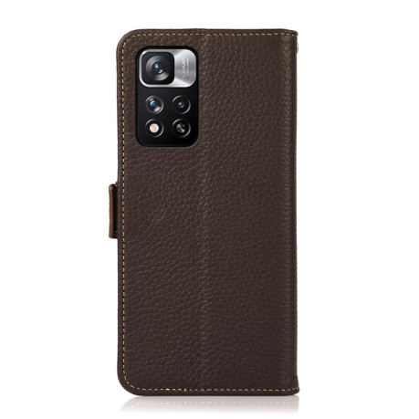 Кожаный чехол-книжка KHAZNEH Genuine Leather RFID для Xiaomi Redmi Note 11 Pro 5G (China)/11 Pro+ - коричневый