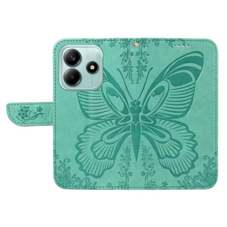 Чехол-книжка Swallowtail Butterfly Embossed Leather для Xiaomi Redmi Note 14 5G/Poco M7 Pro 5G - зеленый