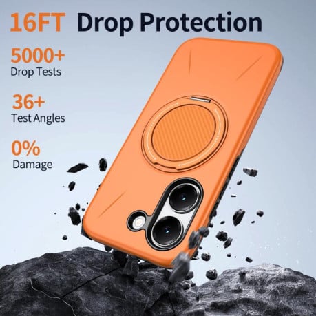 Чехол Metal Rotation Holder MagSafe TPU Hybrid PC с металлическим поворотным держателем и MagSafe на Xiaomi Redmi Turbo 5 5G / Poco X8 Pro 5G — оранжевый