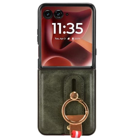 Противоударный чехол Wristband Leather Back для Motorola Razr 60 Ultra - зеленый