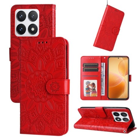 Чехол-книжка Embossed Sunflower для Xiaomi 14T Pro - красный
