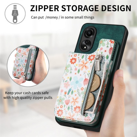 Протиударний чохол Retro Painted Zipper Wallet для OPPO A58 4G - зелений