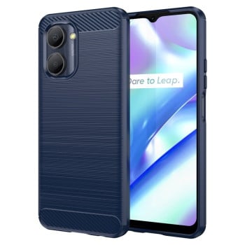 Противоударный чехол Brushed Texture Carbon Fiber на Realme C30s - синий