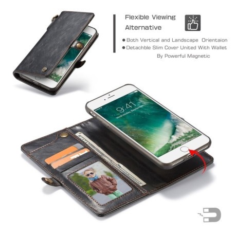 Кожаный чехол- книжка CaseMe на iPhone 8 Plus/ 7 Plus Black