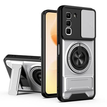 Противоударный чехол Lens Sliding Window Multifunctional Magnetic Shockproof со шторкой камеры на Infinix Hot 70 4G — титаново-серый