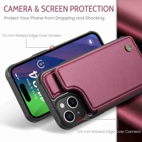 Чехол CaseMe C22 Card Slots Holder RFID Anti-theft для iPhone 15 - винно-красный