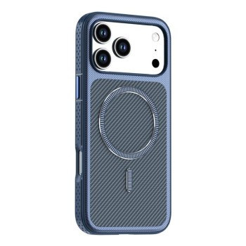 Чохол Carbon Fiber Texture Vegan Leather Magnetic з карбоновою текстурою і магнітом на iPhone 18 Pro — синій