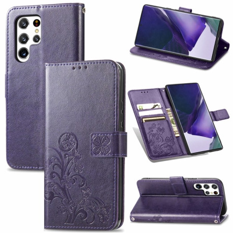 Чехол-книжка Four-leaf Clasp Embossed на Samsung Galaxy S22 Ultra - фиолетовый