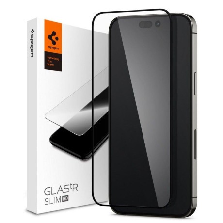 Защитное каленое стекло Spigen Glass.Tr Slim для iPhone 14 Pro Max - Black