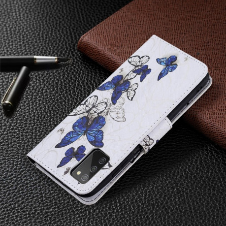 Чехол-кошелек Colored Drawing Pattern для Samsung Galaxy A03s - Blue Butterflies
