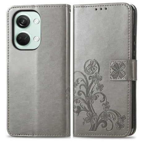 Чехол Four-leaf Clasp Embossed Buckle на OnePlus Nord 3 - серый