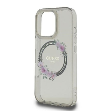 Оригінальний чохол Guess IML Flowers Wreath MagSafe для iPhone 16 Pro - Black