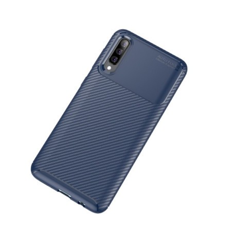 Противоударный чехол Carbon Fiber Texture на Samsung Galaxy A70 -синий