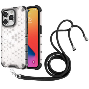 Протиударний чохол Honeycomb with Neck Lanyard для iPhone 14 Pro - білий