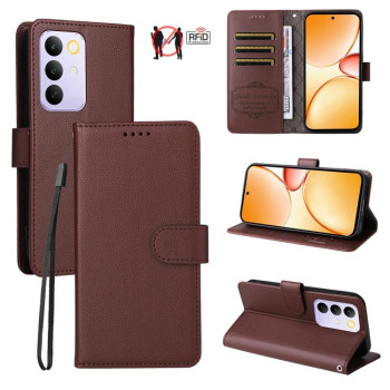 Чохол-книжка з текстурою Litchi RFID Blocking 3-Card Wallet Leather на Realme C85 Pro 4G — фіолетовий