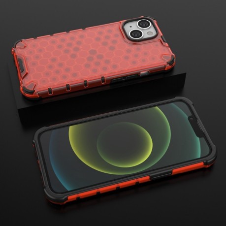 Противоударный чехол Honeycomb with Neck Lanyard для iPhone 14 - красный