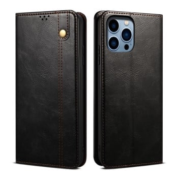 Чехол-книжка Simple из эко-кожи Crazy Horse с воском на iPhone 16 Pro Max - черный