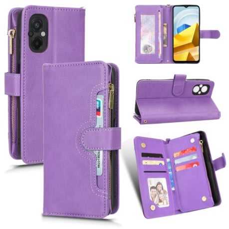 Чехол-книжка Litchi Texture Zipper для Xiaomi Poco M5 - фиолетовый