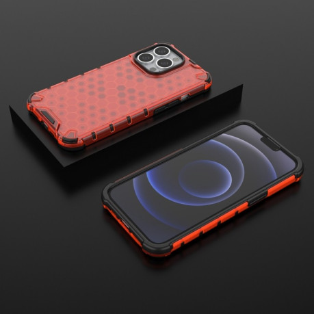 Протиударний чохол Honeycomb with Neck Lanyard для iPhone 13 Pro - червоний