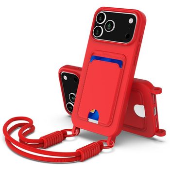 Силіконовий чохол Integrated Card Bag Solid Color Liquid Silicone на iPhone 18 Pro Max / 17 Pro Max — червоний