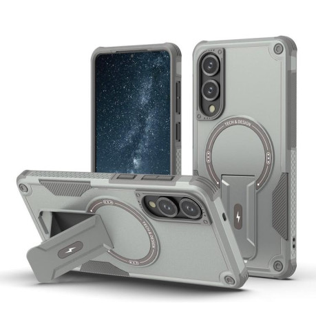 Противоударный чехол MagSafe Holder Armor PC Hybrid для Samsung Galaxy S25 Edge 5G - серый