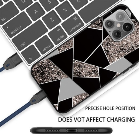 Противоударный чехол Frosted Fashion Marble для iPhone 13 Pro - Black Gold Triangle