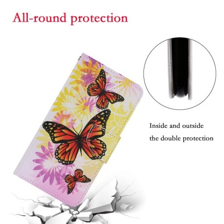 Чехол-книжка Coloured Drawing Pattern для Samsung Galaxy M32/A22 4G - Chrysanthemum Butterfly