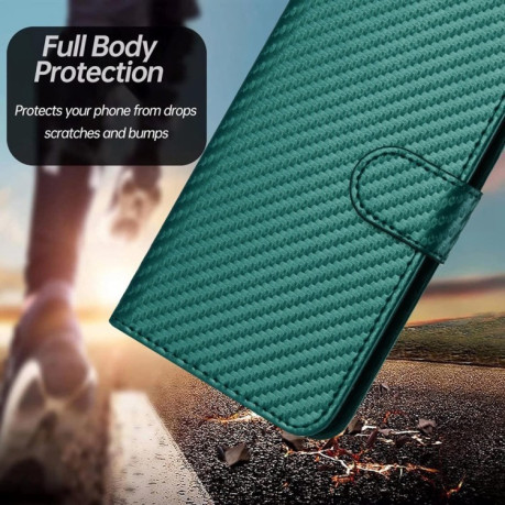 Чехол-книжка Carbon Fiber Texture на Samsung Galaxy M15 - зеленый