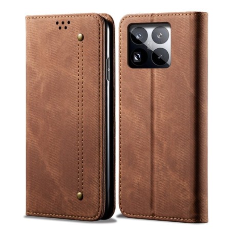Чехол книжка Denim Texture Casual Style на Xiaomi 15 - коричневый