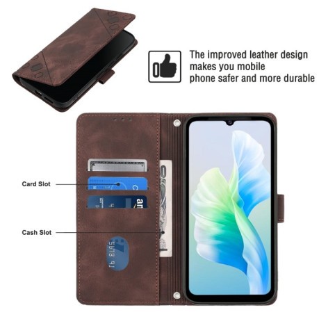 Чехол-книжка Skin-feel Embossed для Vivo S10e 5G / V23e 4G&amp;5G / Y75 4G - коричневый