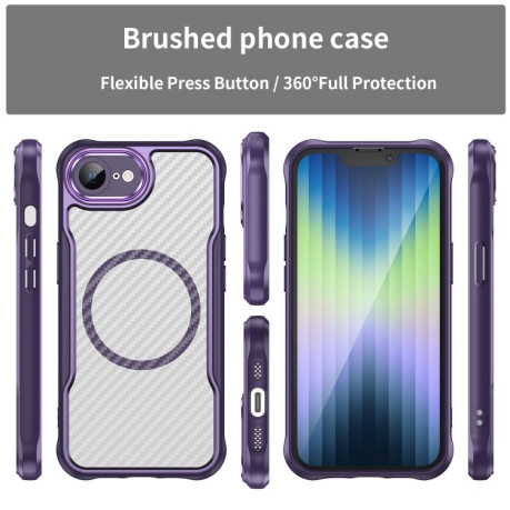 Ударозахисний чохол Carbon Fiber Texture MagSafe Translucent на iPhone 16e - фіолетовий
