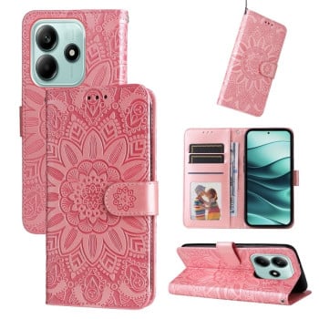 Чехол-книжка Embossed Sunflower для Xiaomi Redmi Note 14 5G - розовое золото