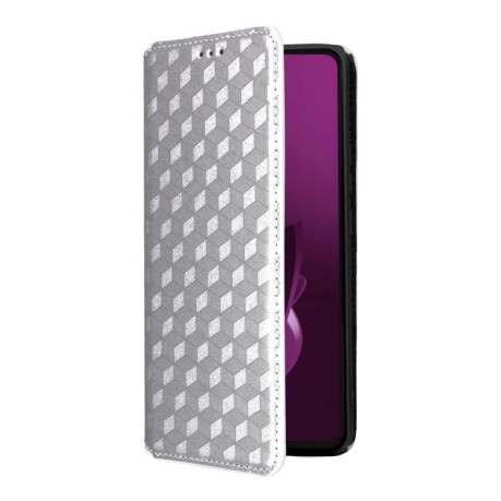Чохол-книжка Cubic Grid Flip Leather для Xiaomi Poco M7 Pro 5G - сріблястий