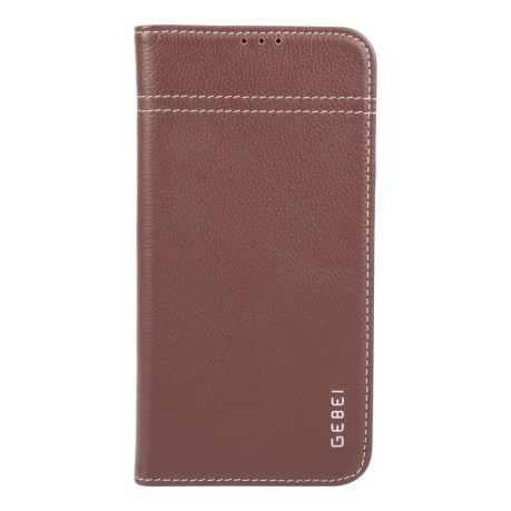 Чохол протиударний GEBEI Top-grain Horizontal Flip Leather для iPhone 16 Pro - коричневий