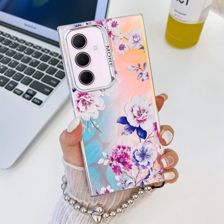 Чохол Electroplating Laser Flower Phone Case with Wrist Strap для Samsung Galaxy A35 5G - Peony