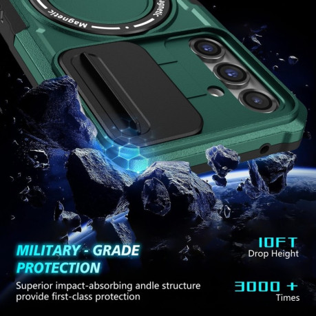 Противоударный чехол Sliding Camshield Magsafe Holder для Samsung Galaxy S23 FE 5G - зеленый