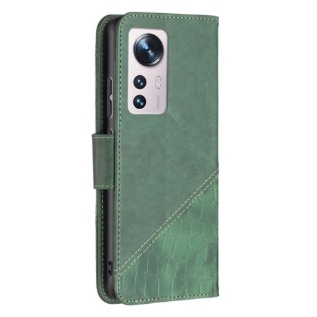 Чехол-книжка Matching Color Crocodile Texture для Xiaomi Mi 12 - зеленый
