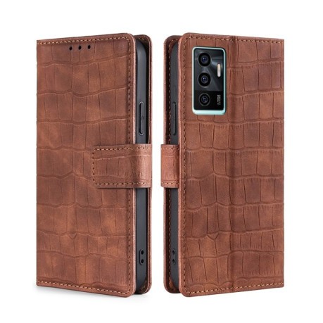 Чехол-книжка Skin Feel Crocodile Texture для Vivo V23e / S10e - коричневый