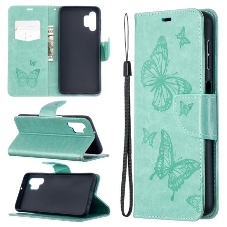 Чехол-книжка Butterflies Pattern на Samsung Galaxy A32 5G- зеленый