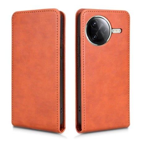 Флип-чехол Magnetic Vertical Flip Leather для Xiaomi Poco F7 Pro 5G - коричневый