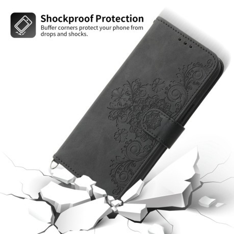 Чехол-книжка Skin-feel Flowers Embossed для Samsung Galaxy S24+ 5G - черный